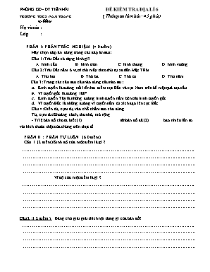 Đề kiểm tra 45 phút môn Địa lý Lớp 6 - Trường THCS Nam Thắng
